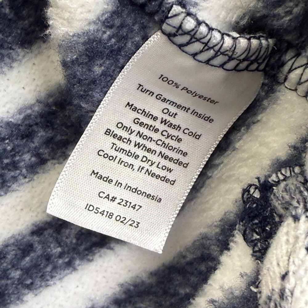 T by Talbots Womens Gray White Striped Fleece Mock Neck Button Pullover Medium - Picture 6 of 9